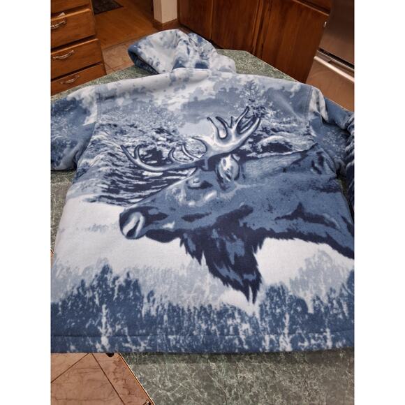 Moose Jacket Blue Sherpa Lined Hooded Womens Sz 2x Warm Cabincore Cozy Coat Warm - Picture 2 of 14